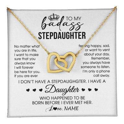 Interlocking Hearts Necklace 18K Yellow Gold Finish | 1 | Personalized To My Stepdaughter Necklace From Stepfather Stepdad Be Here For You Bonus Daughter Birthday Graduation Christmas Customized Gift Box Message Card | teecentury