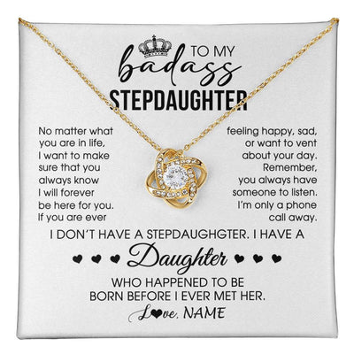 Love Knot Necklace 18K Yellow Gold Finish | 1 | Personalized To My Stepdaughter Necklace From Stepfather Stepdad Be Here For You Bonus Daughter Birthday Graduation Christmas Customized Gift Box Message Card | teecentury