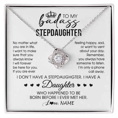 Love Knot Necklace | Personalized To My Stepdaughter Necklace From Stepfather Stepdad Be Here For You Bonus Daughter Birthday Graduation Christmas Customized Gift Box Message Card | teecentury