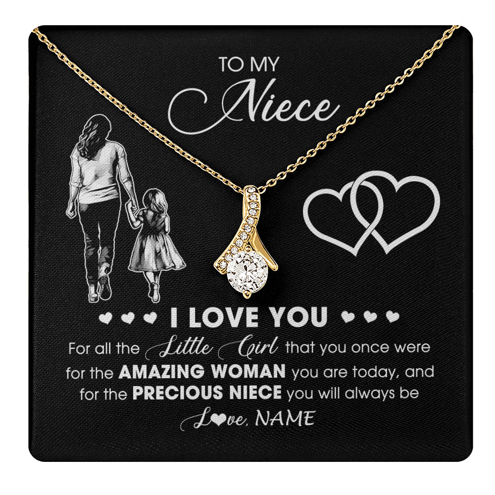 Alluring Beauty Necklace 18K Yellow Gold Finish | 1 | Personalized To My Stepdaughter Necklace From Stepmother I Love You Little Girl Stepdaughter Birthday Christmas Jewelry Customized Gift Box Message Card | teecentury