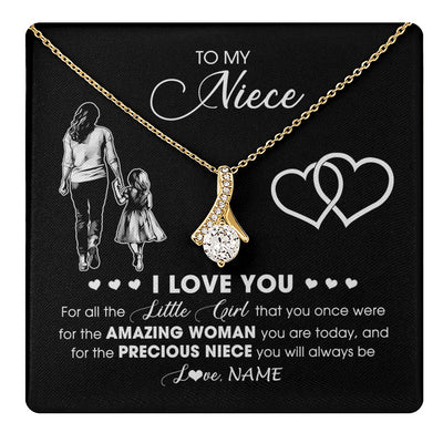 Alluring Beauty Necklace 18K Yellow Gold Finish | 1 | Personalized To My Stepdaughter Necklace From Stepmother I Love You Little Girl Stepdaughter Birthday Christmas Jewelry Customized Gift Box Message Card | teecentury