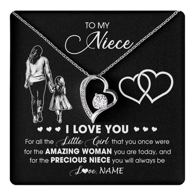 Forever Love Necklace 14K White Gold Finish | 1 | Personalized To My Stepdaughter Necklace From Stepmother I Love You Little Girl Stepdaughter Birthday Christmas Jewelry Customized Gift Box Message Card | teecentury