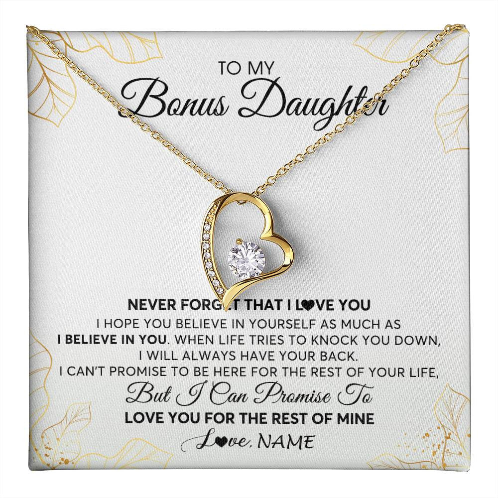 Forever Love Necklace 18K Yellow Gold Finish | 1 | Personalized To My Stepdaughter Necklace From Stepmother Never Forget That I Love You Stepdaughter Birthday Christmas Customized Gift Box Message Card | teecentury