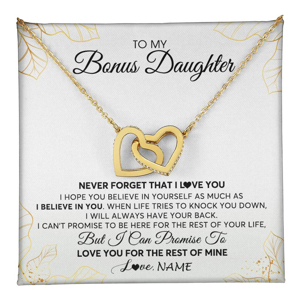 Interlocking Hearts Necklace 18K Yellow Gold Finish | 1 | Personalized To My Stepdaughter Necklace From Stepmother Never Forget That I Love You Stepdaughter Birthday Christmas Customized Gift Box Message Card | teecentury