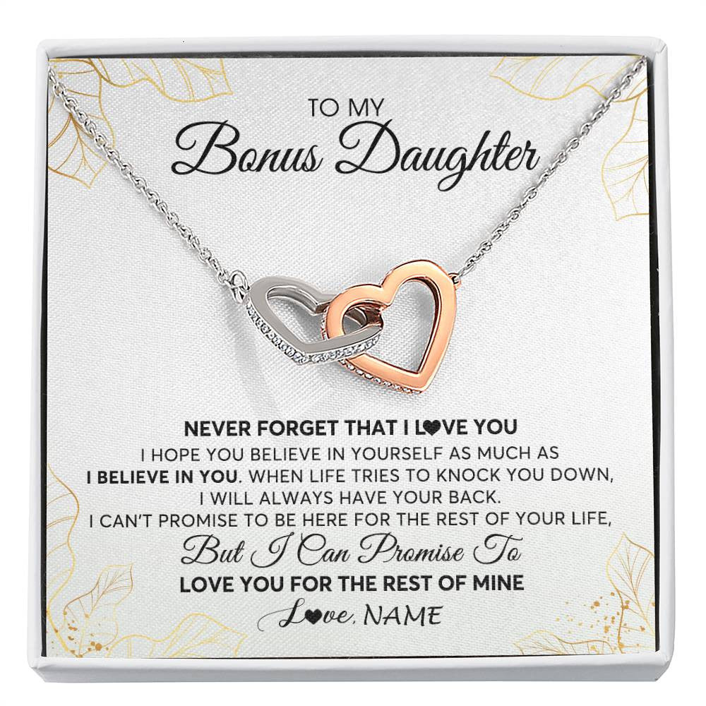 Interlocking Hearts Necklace | Personalized To My Stepdaughter Necklace From Stepmother Never Forget That I Love You Stepdaughter Birthday Christmas Customized Gift Box Message Card | teecentury
