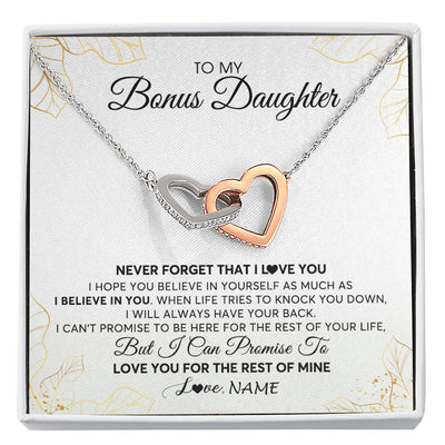 Interlocking Hearts Necklace | Personalized To My Stepdaughter Necklace From Stepmother Never Forget That I Love You Stepdaughter Birthday Christmas Customized Gift Box Message Card | teecentury