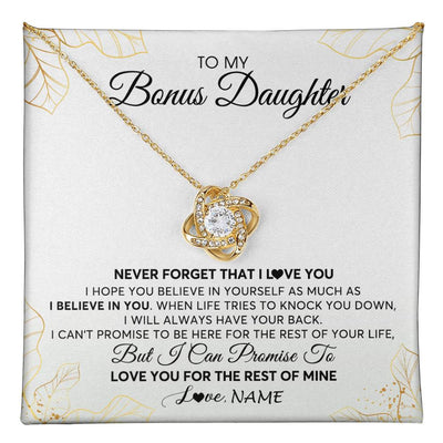 Love Knot Necklace 18K Yellow Gold Finish | 1 | Personalized To My Stepdaughter Necklace From Stepmother Never Forget That I Love You Stepdaughter Birthday Christmas Customized Gift Box Message Card | teecentury
