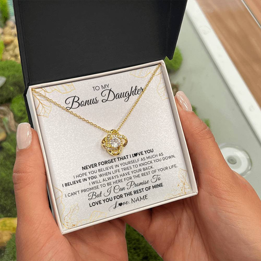 Love Knot Necklace 18K Yellow Gold Finish | 2 | Personalized To My Stepdaughter Necklace From Stepmother Never Forget That I Love You Stepdaughter Birthday Christmas Customized Gift Box Message Card | teecentury