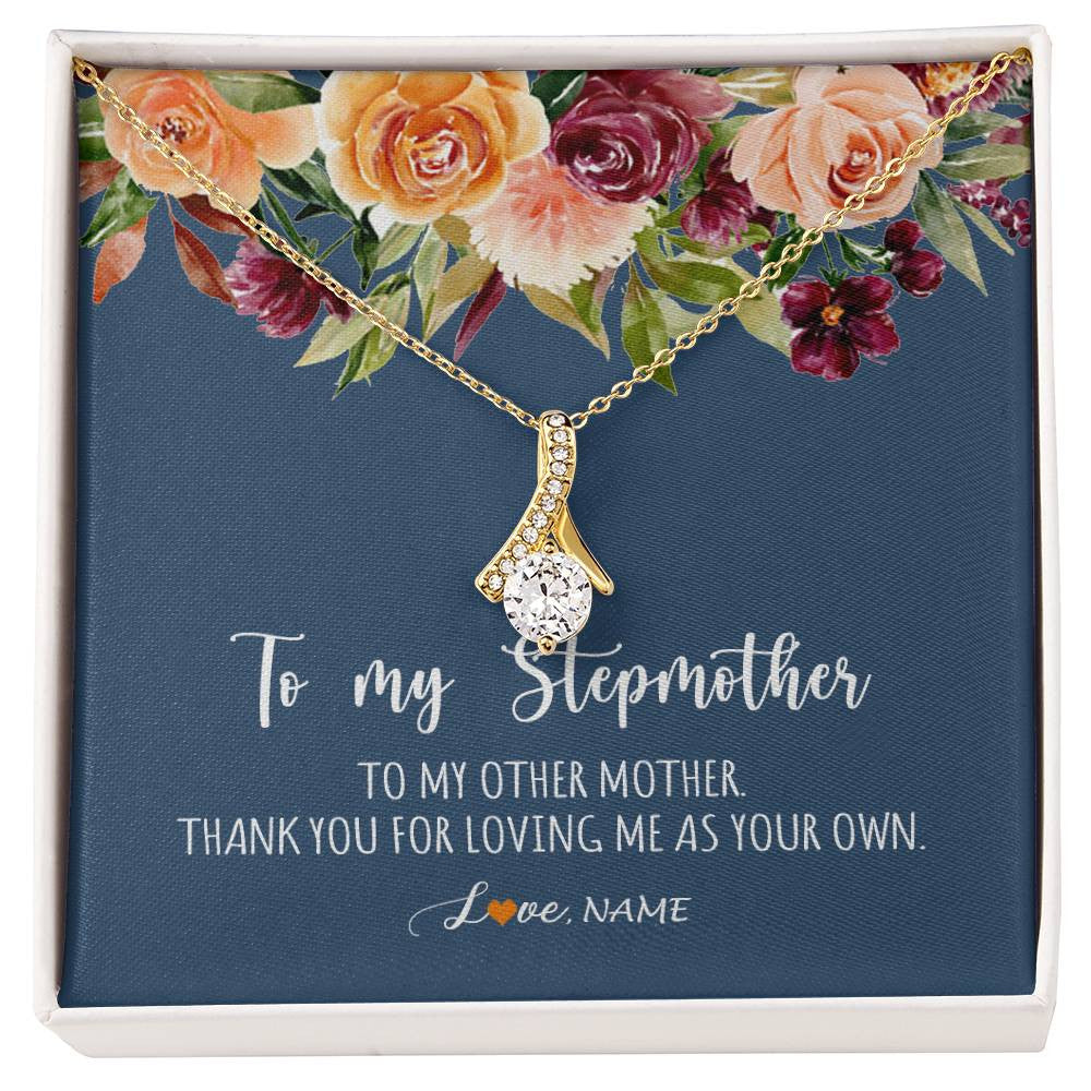 Alluring Beauty Necklace 18K Yellow Gold Finish | Personalized To My Stepmother Necklace Thank You For Loveing Me As Your Own Bonus Mom Stepmom Birthday Mothers Day Christmas Customized Gift Box Message Card | teecentury