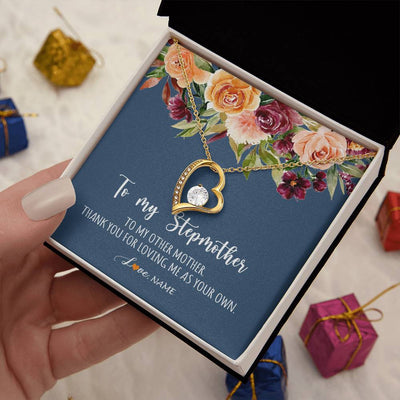 Forever Love Necklace 18K Yellow Gold Finish | Personalized To My Stepmother Necklace Thank You For Loveing Me As Your Own Bonus Mom Stepmom Birthday Mothers Day Christmas Customized Gift Box Message Card | teecentury