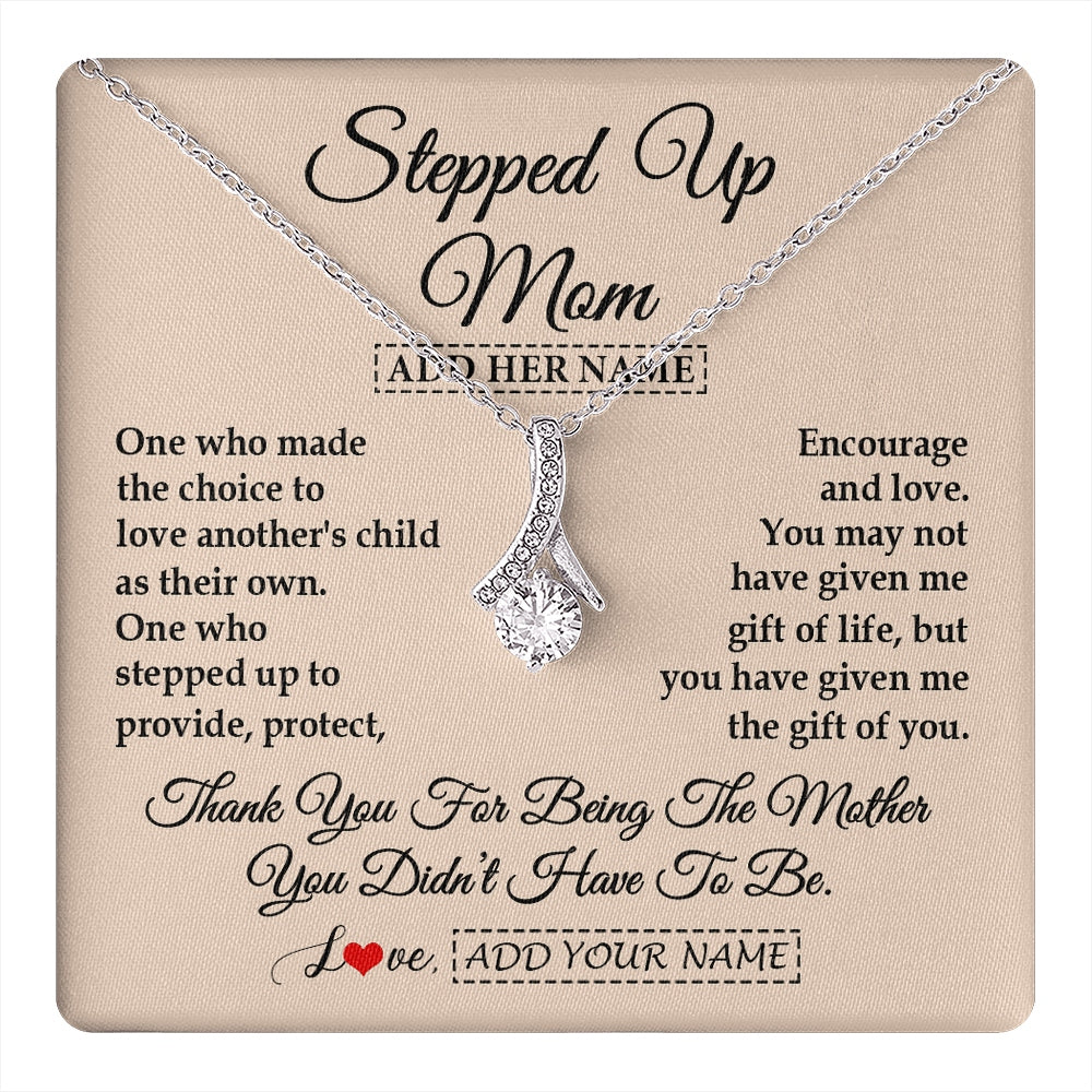 Alluring Beauty Necklace 14K White Gold Finish | 1 | Personalized To My Stepped Up Mom Necklace From Stepdaughter Stepson Thank You For Being The Mother Bonus Mom Gifts Birthday Mothers Day Gift Box Message Card | https://teecentury.