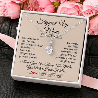 Alluring Beauty Necklace 14K White Gold Finish | 2 | Personalized To My Stepped Up Mom Necklace From Stepdaughter Stepson Thank You For Being The Mother Bonus Mom Gifts Birthday Mothers Day Gift Box Message Card | https://teecentury.
