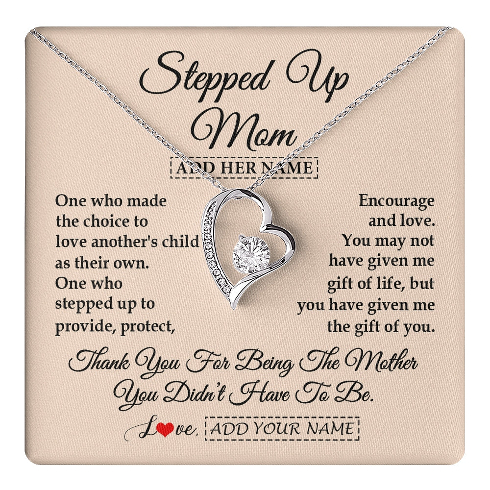 Forever Love Necklace 14K White Gold Finish | 1 | Personalized To My Stepped Up Mom Necklace From Stepdaughter Stepson Thank You For Being The Mother Bonus Mom Gifts Birthday Mothers Day Gift Box Message Card | https://teecentury.