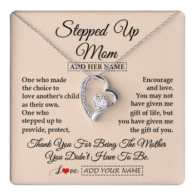 Forever Love Necklace 14K White Gold Finish | 1 | Personalized To My Stepped Up Mom Necklace From Stepdaughter Stepson Thank You For Being The Mother Bonus Mom Gifts Birthday Mothers Day Gift Box Message Card | https://teecentury.