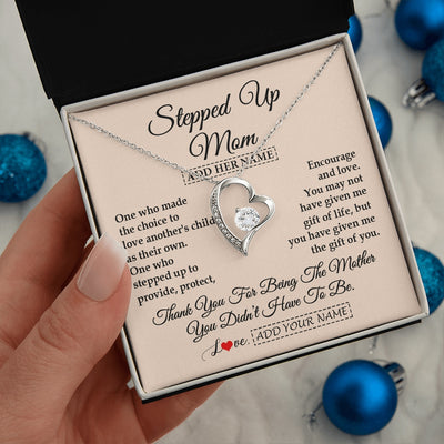Forever Love Necklace 14K White Gold Finish | 2 | Personalized To My Stepped Up Mom Necklace From Stepdaughter Stepson Thank You For Being The Mother Bonus Mom Gifts Birthday Mothers Day Gift Box Message Card | https://teecentury.