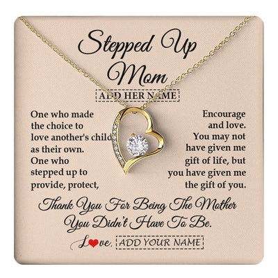 Forever Love Necklace 18K Yellow Gold Finish | 1 | Personalized To My Stepped Up Mom Necklace From Stepdaughter Stepson Thank You For Being The Mother Bonus Mom Gifts Birthday Mothers Day Gift Box Message Card | https://teecentury.