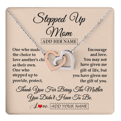 Interlocking Hearts Necklace Stainless Steel & Rose Gold Finish | 1 | Personalized To My Stepped Up Mom Necklace From Stepdaughter Stepson Thank You For Being The Mother Bonus Mom Gifts Birthday Mothers Day Gift Box Message Card | https://teecentury.