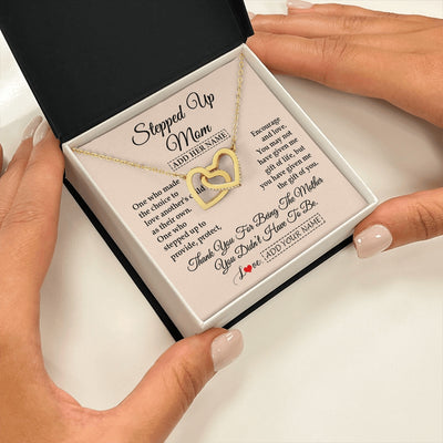 Interlocking Hearts Necklace 18K Yellow Gold Finish | 2 | Personalized To My Stepped Up Mom Necklace From Stepdaughter Stepson Thank You For Being The Mother Bonus Mom Gifts Birthday Mothers Day Gift Box Message Card | https://teecentury.