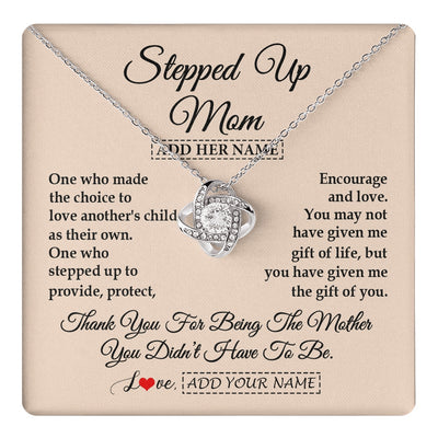 Love Knot Necklace 14K White Gold Finish | 1 | Personalized To My Stepped Up Mom Necklace From Stepdaughter Stepson Thank You For Being The Mother Bonus Mom Gifts Birthday Mothers Day Gift Box Message Card | https://teecentury.