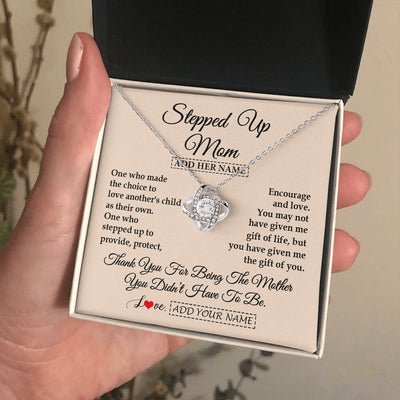 Love Knot Necklace 14K White Gold Finish | 2 | Personalized To My Stepped Up Mom Necklace From Stepdaughter Stepson Thank You For Being The Mother Bonus Mom Gifts Birthday Mothers Day Gift Box Message Card | https://teecentury.