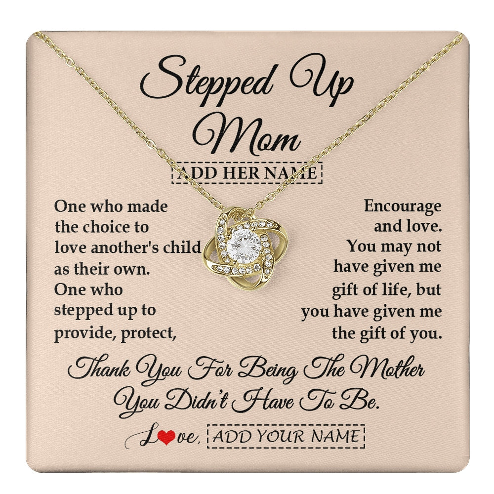 Love Knot Necklace 18K Yellow Gold Finish | 1 | Personalized To My Stepped Up Mom Necklace From Stepdaughter Stepson Thank You For Being The Mother Bonus Mom Gifts Birthday Mothers Day Gift Box Message Card | https://teecentury.