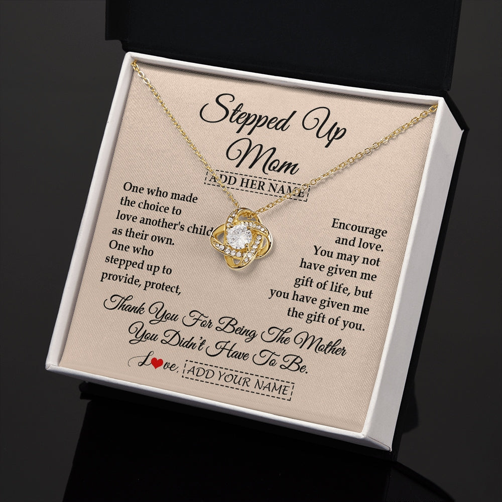 Love Knot Necklace 18K Yellow Gold Finish | 2 | Personalized To My Stepped Up Mom Necklace From Stepdaughter Stepson Thank You For Being The Mother Bonus Mom Gifts Birthday Mothers Day Gift Box Message Card | https://teecentury.