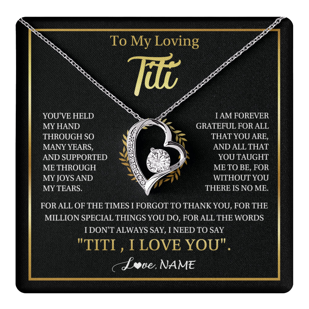 Forever Love Necklace 14K White Gold Finish | 1 | Personalized To My Titi Gifts Necklace From Niece Nephew Grateful Thank You Titi Birthday Gifts Mothers Day Jewelry Christmas Customized Gift Box Message | teecentury