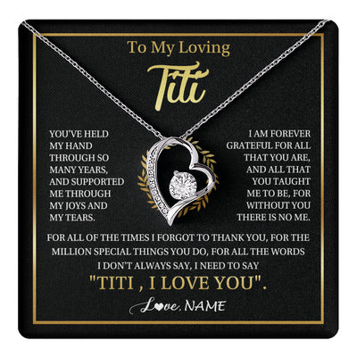 Forever Love Necklace 14K White Gold Finish | 1 | Personalized To My Titi Gifts Necklace From Niece Nephew Grateful Thank You Titi Birthday Gifts Mothers Day Jewelry Christmas Customized Gift Box Message | teecentury