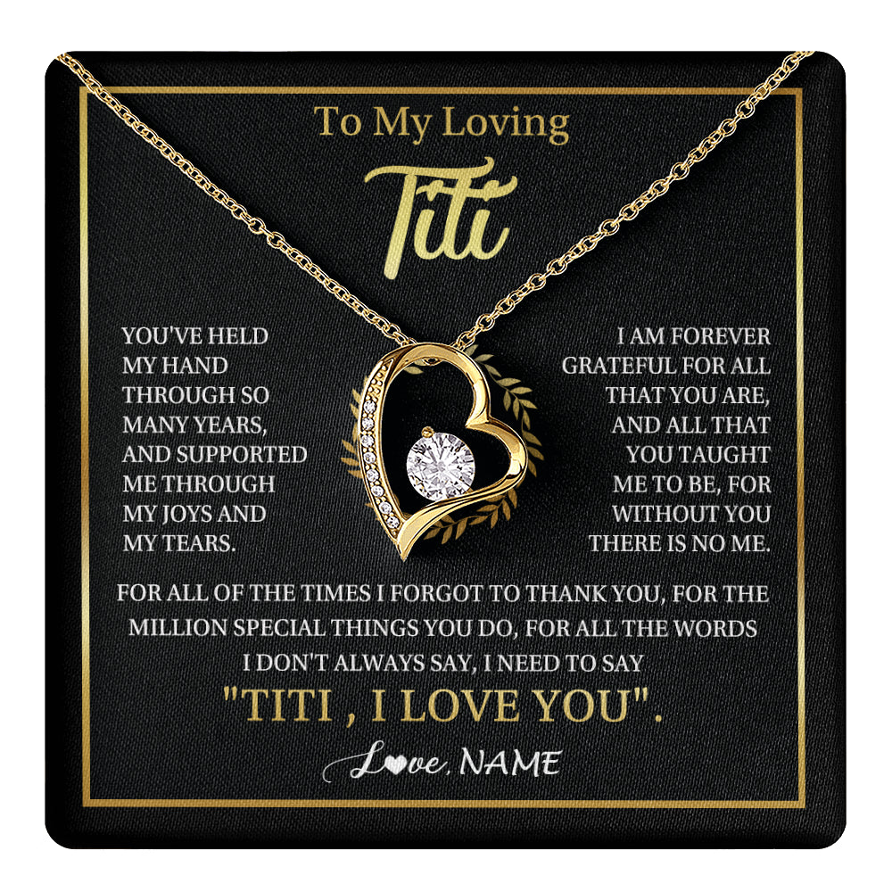 Forever Love Necklace 18K Yellow Gold Finish | 1 | Personalized To My Titi Gifts Necklace From Niece Nephew Grateful Thank You Titi Birthday Gifts Mothers Day Jewelry Christmas Customized Gift Box Message | teecentury
