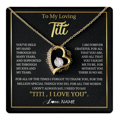 Forever Love Necklace 18K Yellow Gold Finish | 1 | Personalized To My Titi Gifts Necklace From Niece Nephew Grateful Thank You Titi Birthday Gifts Mothers Day Jewelry Christmas Customized Gift Box Message | teecentury