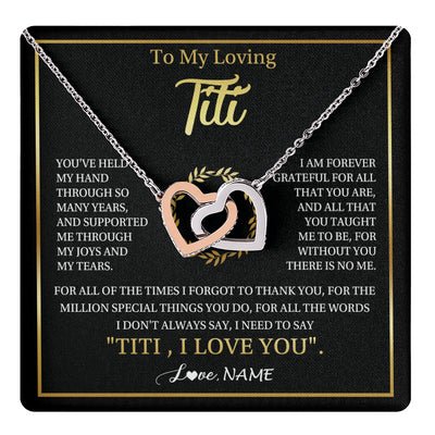 Interlocking Hearts Necklace Stainless Steel & Rose Gold Finish | 1 | Personalized To My Titi Gifts Necklace From Niece Nephew Grateful Thank You Titi Birthday Gifts Mothers Day Jewelry Christmas Customized Gift Box Message | teecentury
