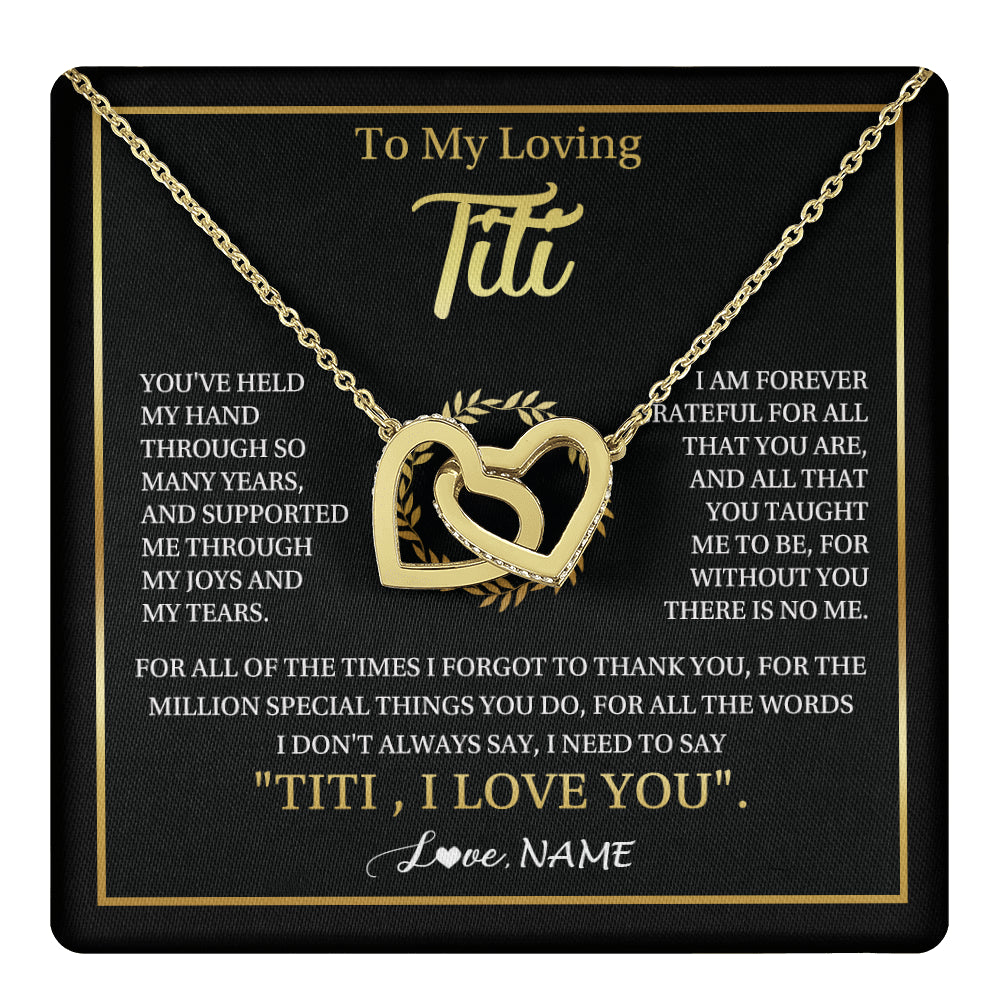 Interlocking Hearts Necklace 18K Yellow Gold Finish | 1 | Personalized To My Titi Gifts Necklace From Niece Nephew Grateful Thank You Titi Birthday Gifts Mothers Day Jewelry Christmas Customized Gift Box Message | teecentury