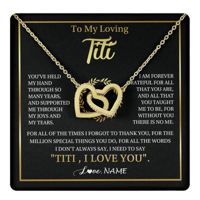 Interlocking Hearts Necklace 18K Yellow Gold Finish | 1 | Personalized To My Titi Gifts Necklace From Niece Nephew Grateful Thank You Titi Birthday Gifts Mothers Day Jewelry Christmas Customized Gift Box Message | teecentury