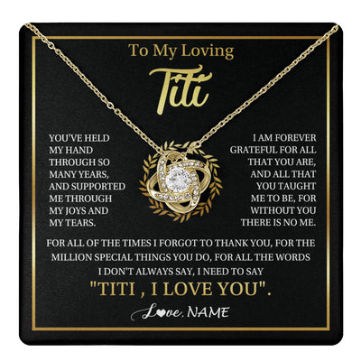 Love Knot Necklace 18K Yellow Gold Finish | 1 | Personalized To My Titi Gifts Necklace From Niece Nephew Grateful Thank You Titi Birthday Gifts Mothers Day Jewelry Christmas Customized Gift Box Message | teecentury