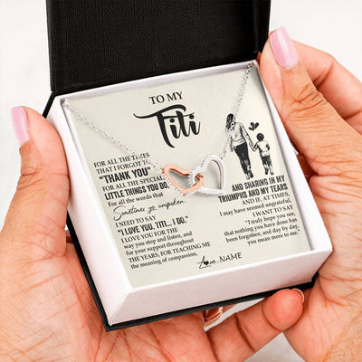 Interlocking Hearts Necklace Stainless Steel & Rose Gold Finish | 2 | Personalized To My Titi Necklace From Nephew For All The Times That I Forgot To Thank You Titi Birthday Mothers Day Christmas Customized Gift Box Message Card | teecentury