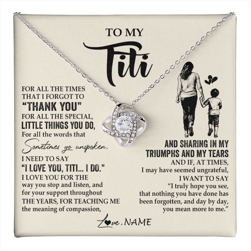 Love Knot Necklace 14K White Gold Finish | 1 | Personalized To My Titi Necklace From Nephew For All The Times That I Forgot To Thank You Titi Birthday Mothers Day Christmas Customized Gift Box Message Card | teecentury