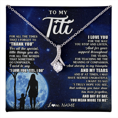 Alluring Beauty Necklace 14K White Gold Finish | 1 | Personalized To My Titi Necklace From Nephew Niece Thank You Grateful Love Titi Birthday Gifts Mothers Day Jewelry Christmas Customized Gift Box Message Card | teecentury