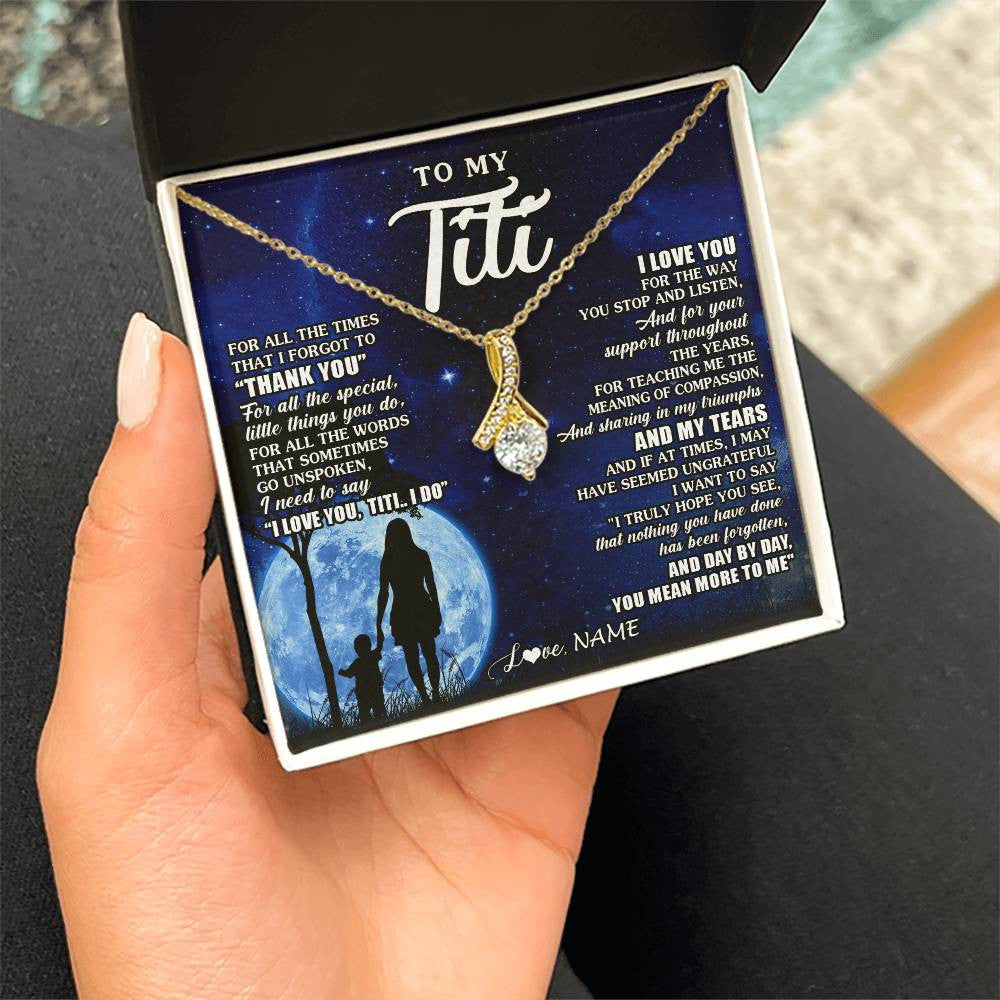 Alluring Beauty Necklace 18K Yellow Gold Finish | 2 | Personalized To My Titi Necklace From Nephew Niece Thank You Grateful Love Titi Birthday Gifts Mothers Day Jewelry Christmas Customized Gift Box Message Card | teecentury