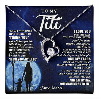 Forever Love Necklace 14K White Gold Finish | 1 | Personalized To My Titi Necklace From Nephew Niece Thank You Grateful Love Titi Birthday Gifts Mothers Day Jewelry Christmas Customized Gift Box Message Card | teecentury