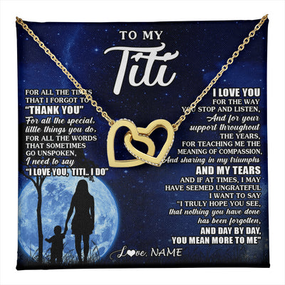 Interlocking Hearts Necklace 18K Yellow Gold Finish | 1 | Personalized To My Titi Necklace From Nephew Niece Thank You Grateful Love Titi Birthday Gifts Mothers Day Jewelry Christmas Customized Gift Box Message Card | teecentury