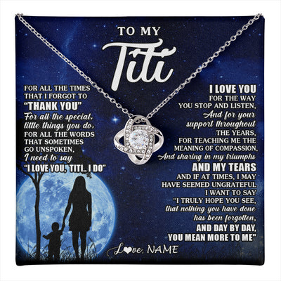 Love Knot Necklace 14K White Gold Finish | 1 | Personalized To My Titi Necklace From Nephew Niece Thank You Grateful Love Titi Birthday Gifts Mothers Day Jewelry Christmas Customized Gift Box Message Card | teecentury