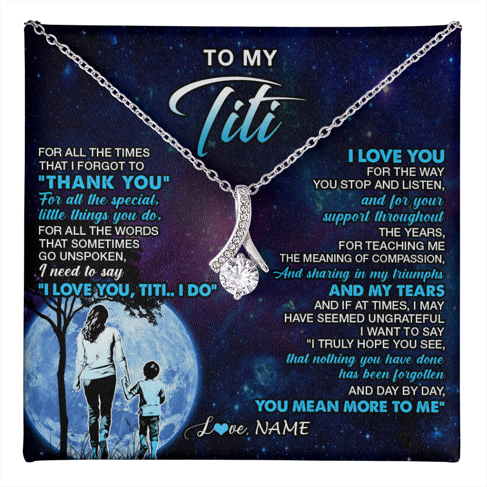 Alluring Beauty Necklace 14K White Gold Finish | 1 | Personalized To My Titi Necklace From Nephew Thank You Day By Day Titi Birthday Gifts Mothers Day Christmas Customized Gift Box Message Card | teecentury