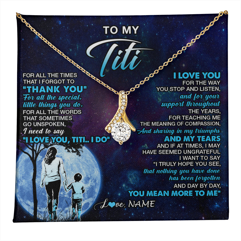 Alluring Beauty Necklace 18K Yellow Gold Finish | 1 | Personalized To My Titi Necklace From Nephew Thank You Day By Day Titi Birthday Gifts Mothers Day Christmas Customized Gift Box Message Card | teecentury