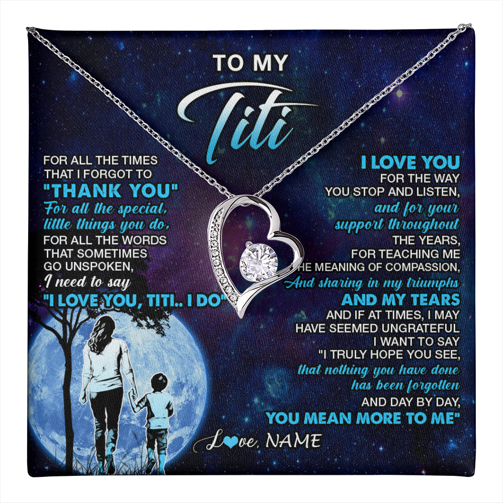 Forever Love Necklace 14K White Gold Finish | 1 | Personalized To My Titi Necklace From Nephew Thank You Day By Day Titi Birthday Gifts Mothers Day Christmas Customized Gift Box Message Card | teecentury