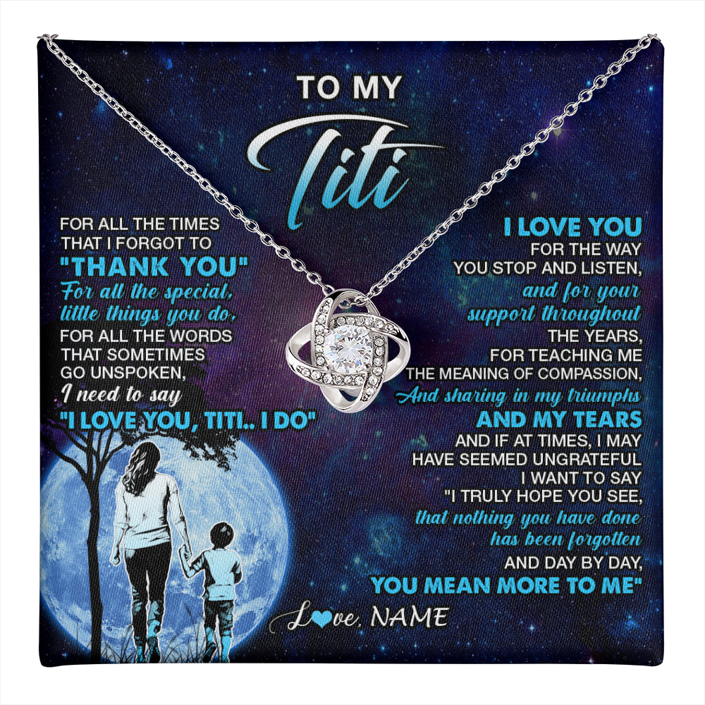 Love Knot Necklace 14K White Gold Finish | 1 | Personalized To My Titi Necklace From Nephew Thank You Day By Day Titi Birthday Gifts Mothers Day Christmas Customized Gift Box Message Card | teecentury
