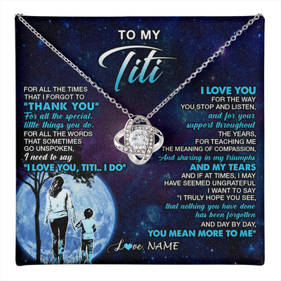 Love Knot Necklace 14K White Gold Finish | 1 | Personalized To My Titi Necklace From Nephew Thank You Day By Day Titi Birthday Gifts Mothers Day Christmas Customized Gift Box Message Card | teecentury