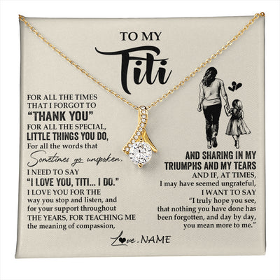 Alluring Beauty Necklace 18K Yellow Gold Finish | 1 | Personalized To My Titi Necklace From Niece For All The Times That I Forgot To Thank You Titi Birthday Mothers Day Christmas Customized Gift Box Message Card | teecentury