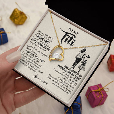 Forever Love Necklace 18K Yellow Gold Finish | 2 | Personalized To My Titi Necklace From Niece For All The Times That I Forgot To Thank You Titi Birthday Mothers Day Christmas Customized Gift Box Message Card | teecentury