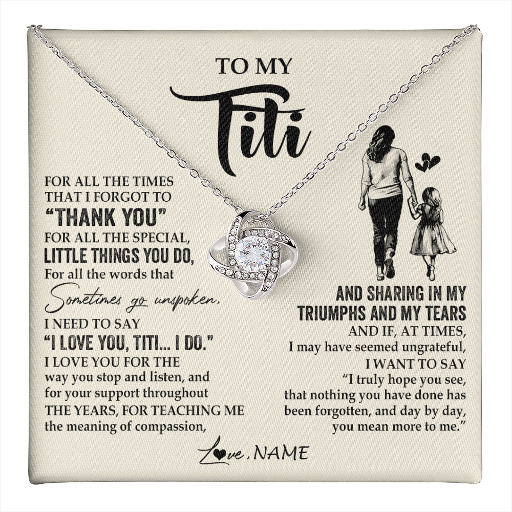 Love Knot Necklace 14K White Gold Finish | 1 | Personalized To My Titi Necklace From Niece For All The Times That I Forgot To Thank You Titi Birthday Mothers Day Christmas Customized Gift Box Message Card | teecentury