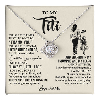 Love Knot Necklace 14K White Gold Finish | 1 | Personalized To My Titi Necklace From Niece For All The Times That I Forgot To Thank You Titi Birthday Mothers Day Christmas Customized Gift Box Message Card | teecentury
